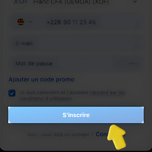 Instruction Cliquer sur le bouton «S'inscrire»