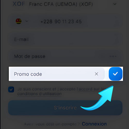 Instruction Entrez le code promo
