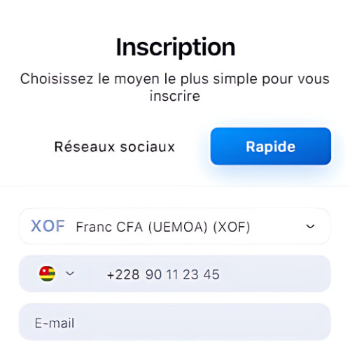 Instruction Remplir le formulaire d'inscription avec vos données personnelles